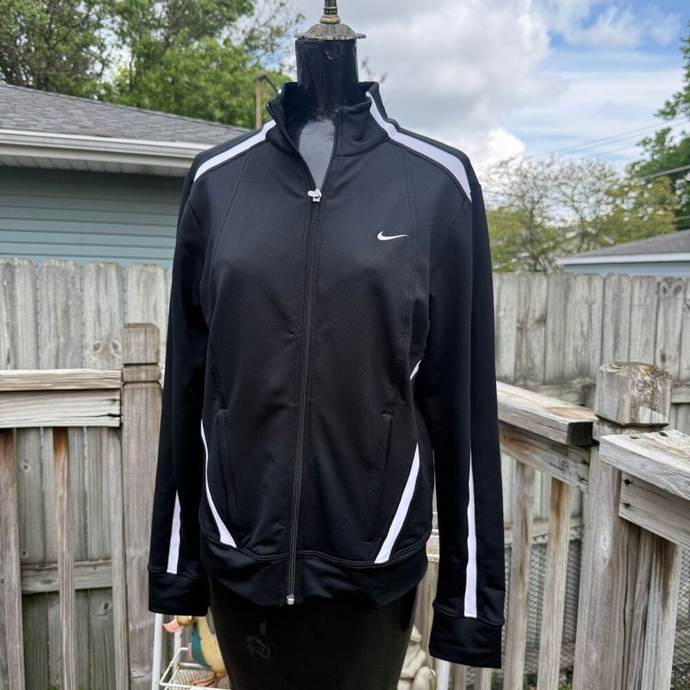Women’s Y2K Nike Black White Athletic Track Jacket Zip Up